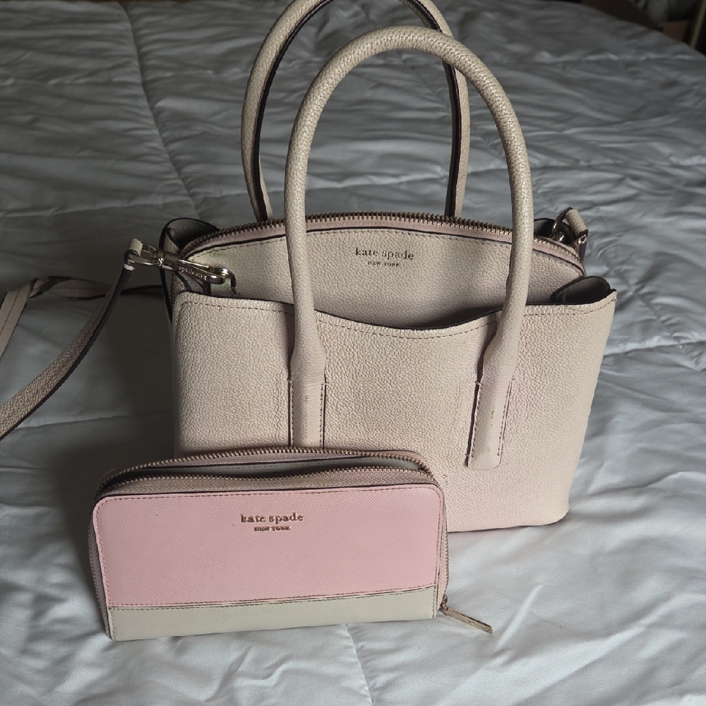 kate spade Pale Pink Leather Satchel with Matching Light Pink Wallet